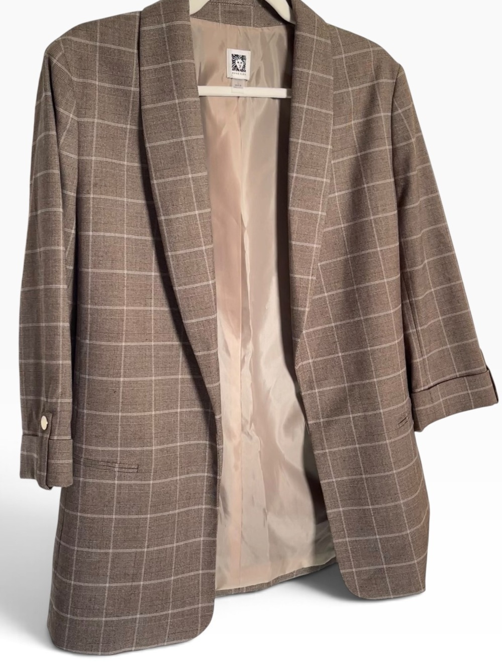Anne Klein Plaid 3/4 Blazer L Tailored Layers Fall Winter Quiet Luxury Chic FW26